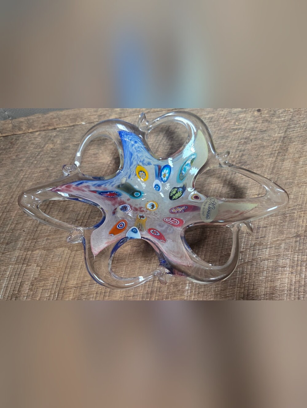 Vintage Murano Art Glass Starfish Bowl Millefiori Made in Italy 6-Point Bin 1O